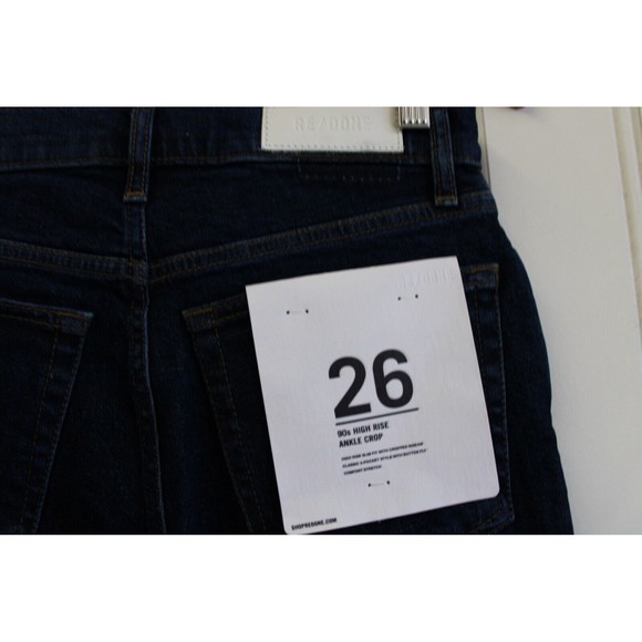 Re/done 90s Comfort Stretch High Rise Ankle Crop Dark Rinse Color Size 26 NWT - Picture 13 of 15